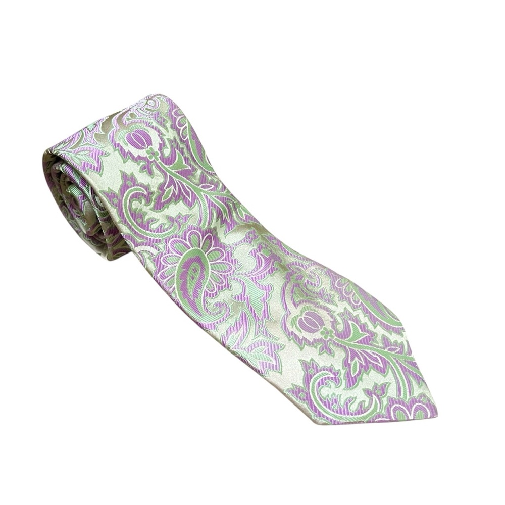 Ted Baker London Paisley 100% Silk Men’s Neck Tie Pistachio Green Purple Floral